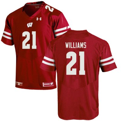 Men's Wisconsin Badgers NCAA #21 Caesar Williams Red Authentic Under Armour Stitched College Football Jersey HS31T66IL